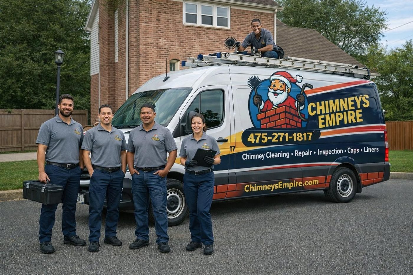 Chimneys Empire crew with branded service van across Connecticut